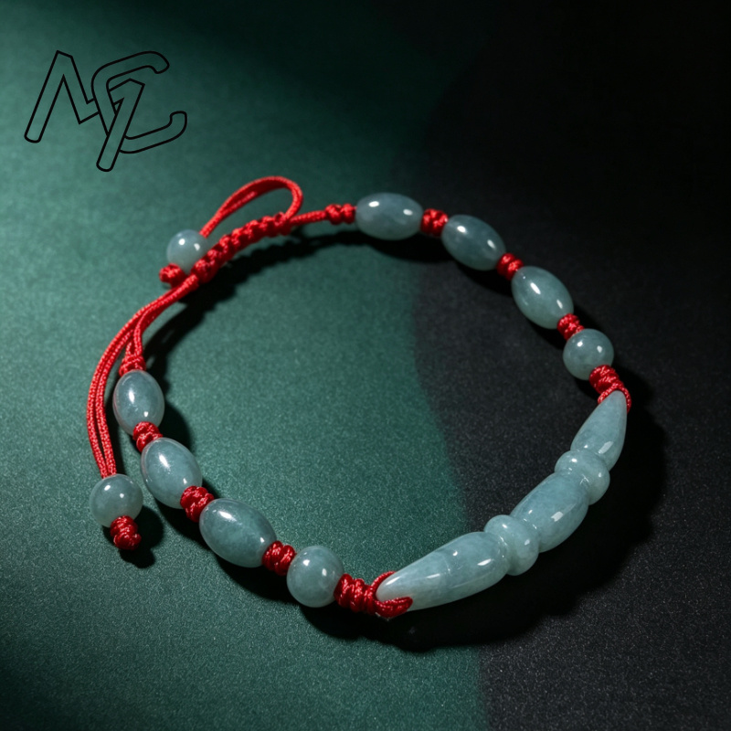 Beading - Natuurlijke blauwe waterjade, Birmaanse smaragd, lotuswortelknooppjes,